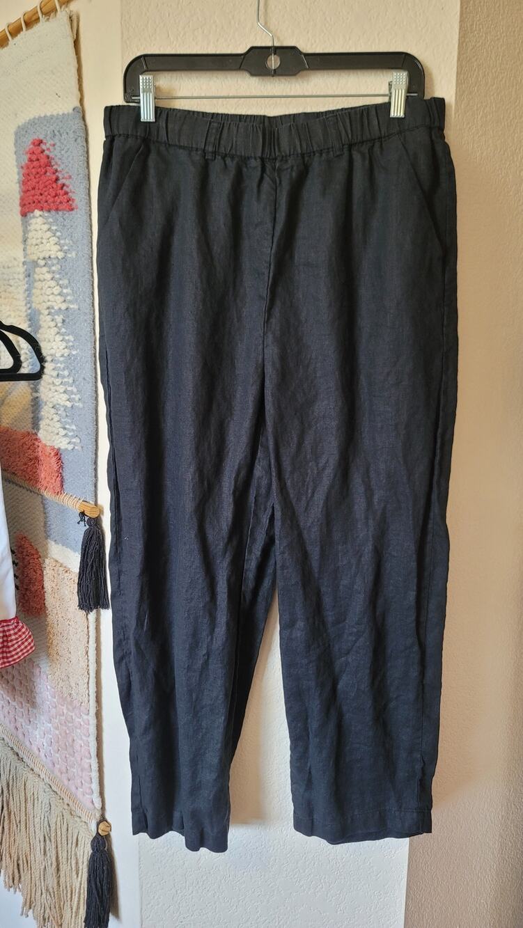 QUINCE 100% EUROPEAN LINEN PANTS IN BLACK, SZ LARGE
